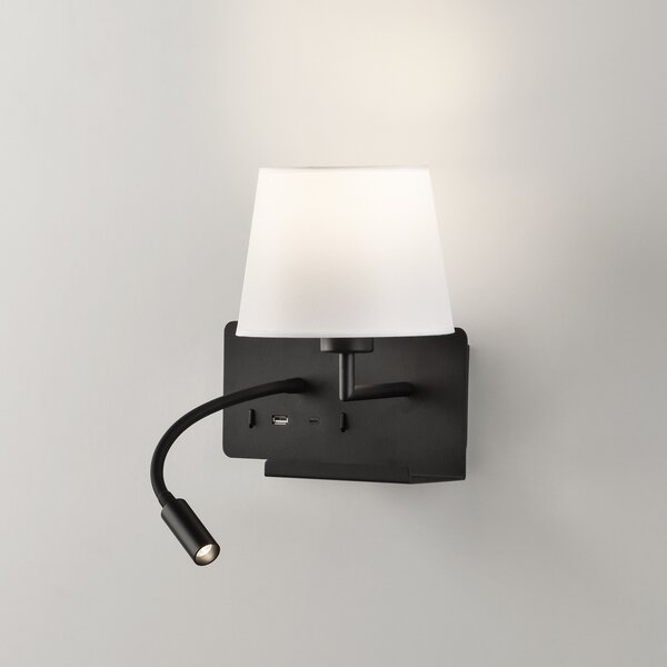 ACB Iluminacion Nástěnné LED svítidlo HOLD pravé, 3W + 1xE27 15W, CRI90, 2x vstup USB/USBC Barva: Bílá, Barva montury: Černá