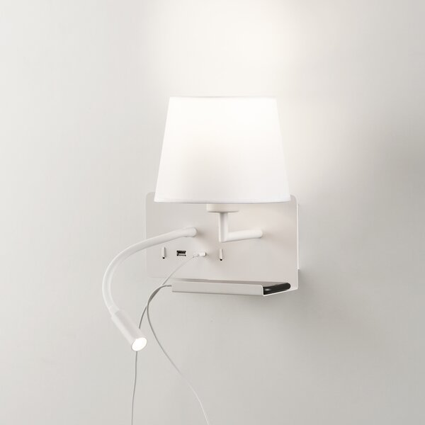 ACB Iluminacion Nástěnné LED svítidlo HOLD pravé, 3W + 1xE27 15W, CRI90, 2x vstup USB/USBC Barva: Bílá, Barva montury: Černá