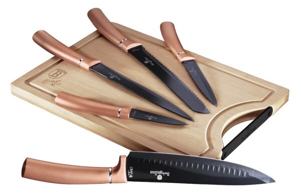 BERLINGERHAUS Sada nožů s nepřilnavým povrchem + prkénko 6 ks Rosegold Metallic Line BH-2575