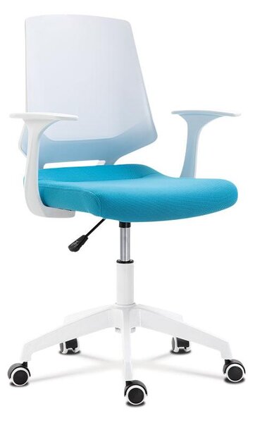 Kancelářská židle, sedák modrá látka, bílý PP plast, výškově nastavitelná