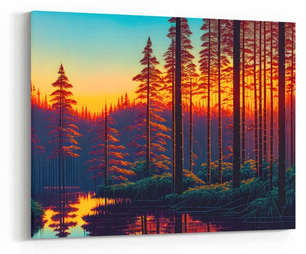 Obraz magický les při západu slunce