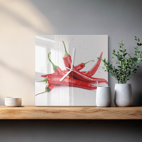 Skleněné hodiny Chilli papričky zskb-30x30-00092947