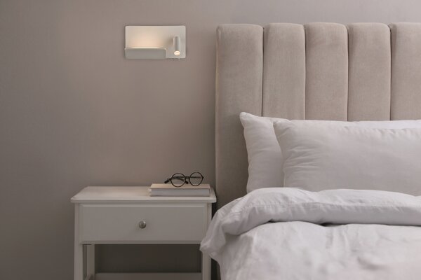 ACB Iluminacion Nástěnné LED svítidlo LAIKA pravé, š. 24 cm, 4W + 3W, CRI90, 2x vstup USB/USBC Barva: Nikl