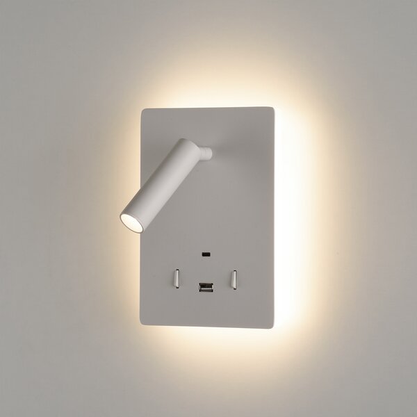 ACB Iluminacion Nástěnné LED svítidlo MANAT, v. 19 cm, 12W + 3W, CRI90, 2x vstup USB/USBC Barva: Černá