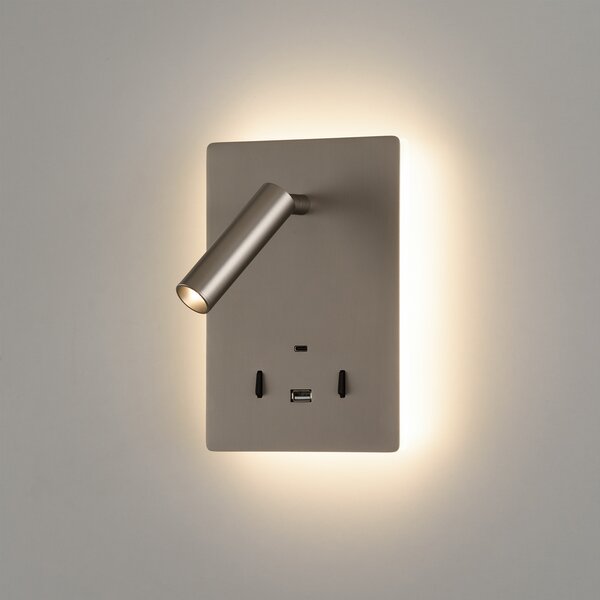 ACB Iluminacion Nástěnné LED svítidlo MANAT, v. 19 cm, 12W + 3W, CRI90, 2x vstup USB/USBC Barva: Černá