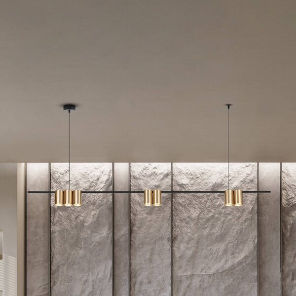 Eko-Light Závěsné světlo Genesis, hliník černý/zlatý, 7 x GU10, délka 150 cm, stmívatelný, Černá, Obývací pokoj / jídelna, Hliník, Design