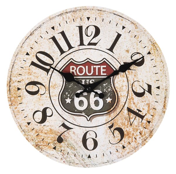 Vintage nástěnné hodiny Route 66 – Ø 30*3 cm / 1*AA