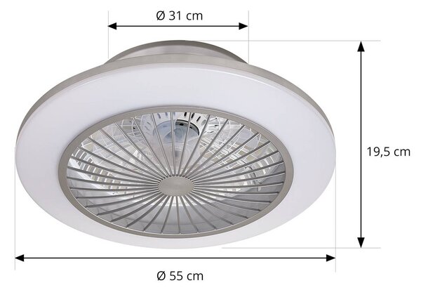 Lindby Stropní ventilátor LED Mamuti, stříbrný, tichý, Ø 55 cm, stmívatelný, Hliník / šedá / zinek, Obývací pokoj / jídelna, Hliník, Moderní