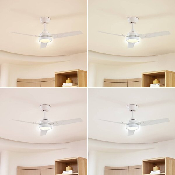 Lindby Stropní ventilátor LED Aerallo, bílý, tichý, Bílá / opál, Obývací pokoj / jídelna, kov, Moderní