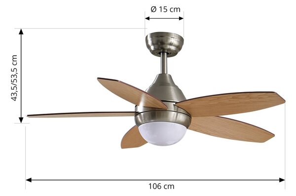 Lindby LED stropní ventilátor Klasika, DC, tichý, 106 cm,, Bílá / opál, Obývací pokoj / jídelna, kov