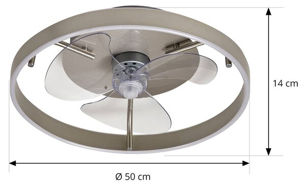 Lindby LED stropní ventilátor Momitu, stříbrný, tichý, Ø 50 cm, stmívatelný, Hliník / šedá / zinek, Obývací pokoj / jídelna, Hliník, Moderní