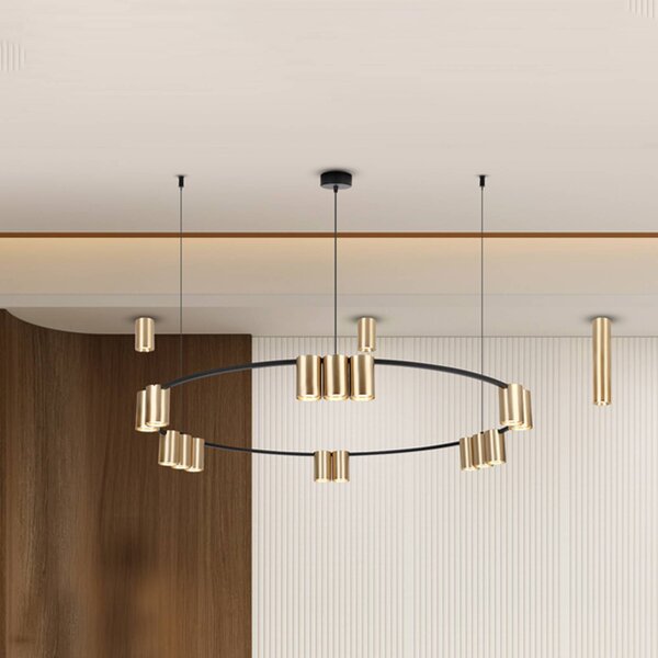 Eko-Light Závěsné světlo Genesis, hliník, černá/zlatá, 15 x GU10, Ø 100 cm, stmívatelný, Černá, Obývací pokoj / jídelna, Hliník, Design