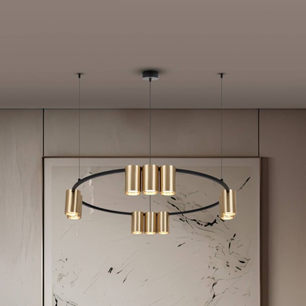 Eko-Light Závěsné světlo Genesis, hliník, černá/zlatá, 10 x GU10, Ø 60 cm, stmívatelný, Černá, Obývací pokoj / jídelna, Hliník, Design