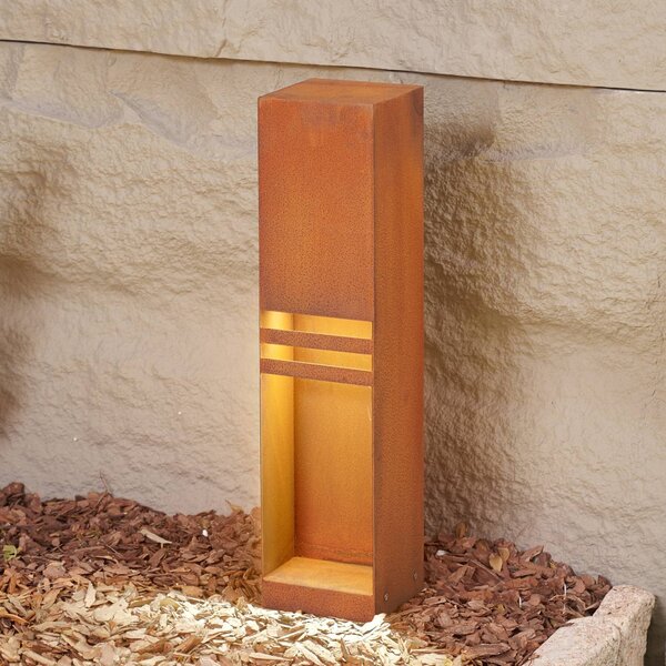 Lucande LED podlahová lampa Oxido, barva rez, výška 50 cm, IP44, Hnědá / rez, kov, Moderní
