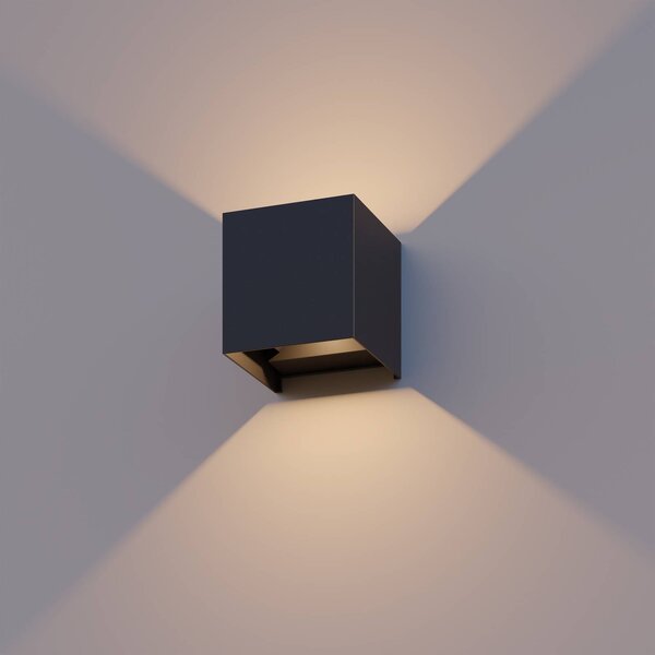 Calex LED venkovní nástěnné svítidlo Cube, nahoru/dolů, výška 10 cm, černé, Černá, Hliník, Moderní, Nástěnné svítidlo / světlem dolů