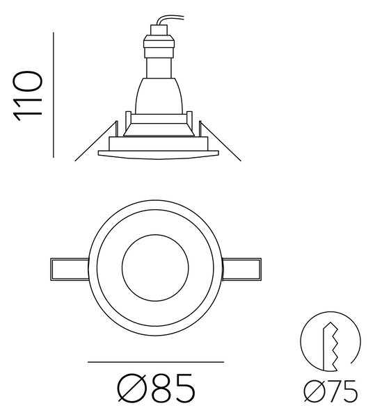 ACB Iluminacion Zápustné svítidlo NORK, ⌀ 85 mm, 1xGU10, IP64/IP20
