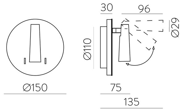 ACB Iluminacion Nástěnné LED svítidlo PANAU, ⌀ 15 cm, 6W + 3W, CRI90 Barva: Bílá