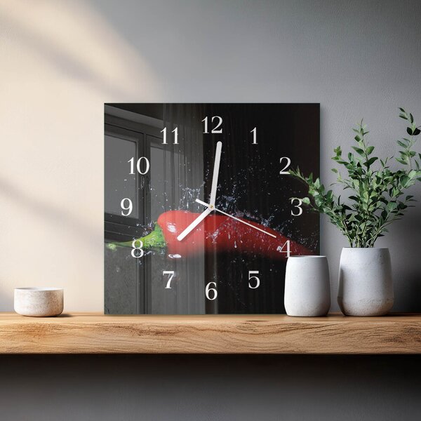 Skleněné hodiny Chilli papričky zskb-30x30-00079311