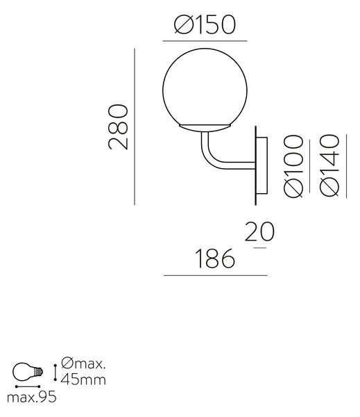 ACB Iluminacion Nástěnné LED svítidlo PARMA, v. 28 cm, 1xE27 15W, IP44 Barva: Černá
