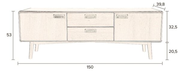 Hnědá komoda DUTCHBONE Juju Low 150 x 40 cm