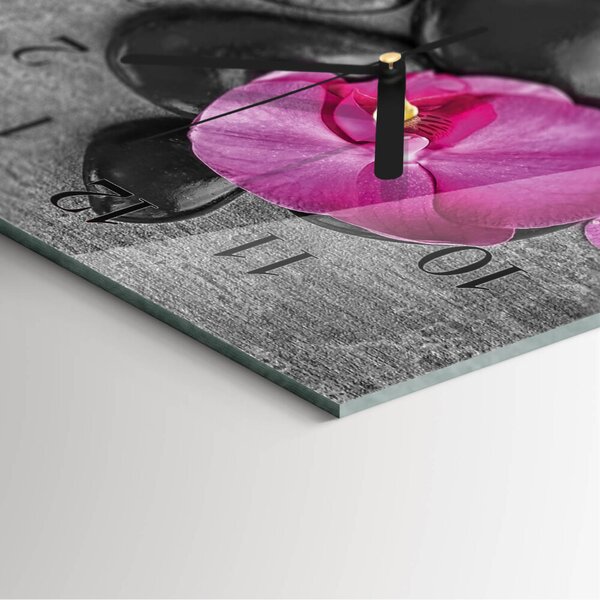 Skleněné hodiny vertikální Orchidejové kameny zsppc-30x60-00183097