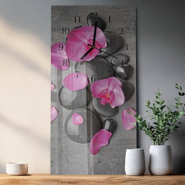 Skleněné hodiny vertikální Orchidejové kameny zsppc-30x60-00183097