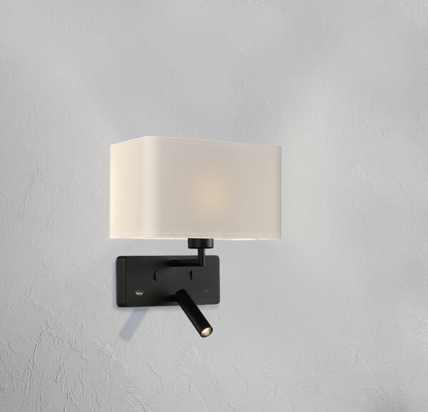 ACB Iluminacion Nástěnné LED svítidlo ROMEO, v. 32 cm, 1xE27 15W + 3W, 2x vstup USB/USBC Barva: Černá