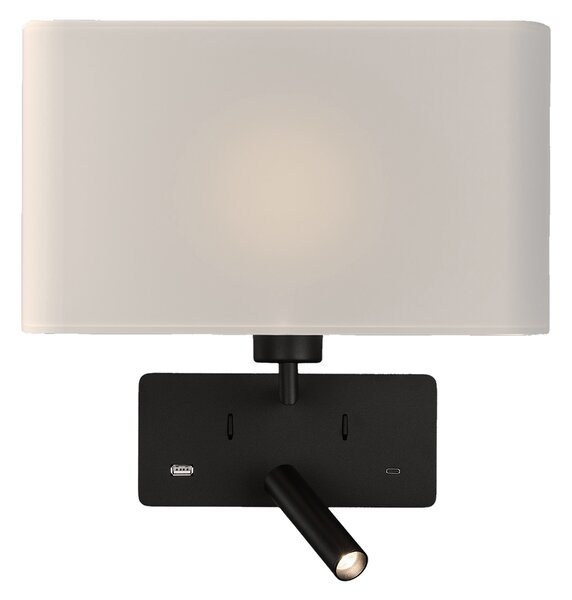 ACB Iluminacion Nástěnné LED svítidlo ROMEO, v. 32 cm, 1xE27 15W + 3W, 2x vstup USB/USBC Barva: Černá