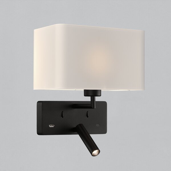 ACB Iluminacion Nástěnné LED svítidlo ROMEO, v. 32 cm, 1xE27 15W + 3W, 2x vstup USB/USBC Barva: Černá