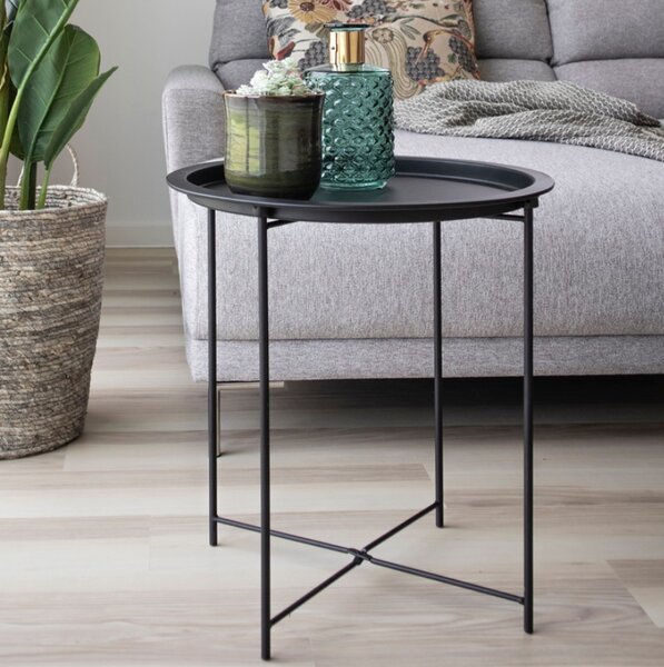Nordic Living Černý kulatý kovový odkládací stolek Ronan 46,8 cm