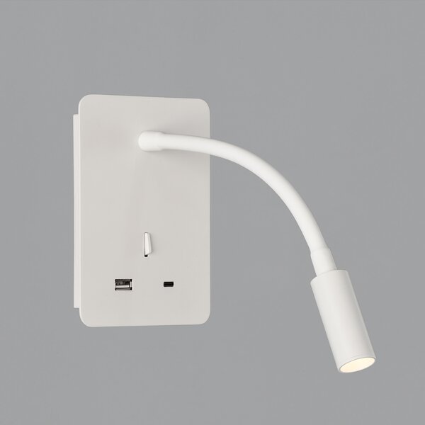 ACB Iluminacion Nástěnné LED svítidlo SENDA, v. 16 cm, 3W, CRI90, 2x vstup USB/USBC Barva: Bílá