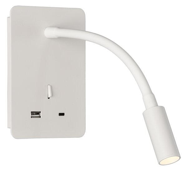 ACB Iluminacion Nástěnné LED svítidlo SENDA, v. 16 cm, 3W, CRI90, 2x vstup USB/USBC Barva: Bílá