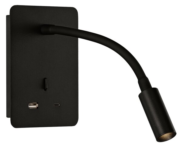 ACB Iluminacion Nástěnné LED svítidlo SENDA, v. 16 cm, 3W, CRI90, 2x vstup USB/USBC Barva: Bílá