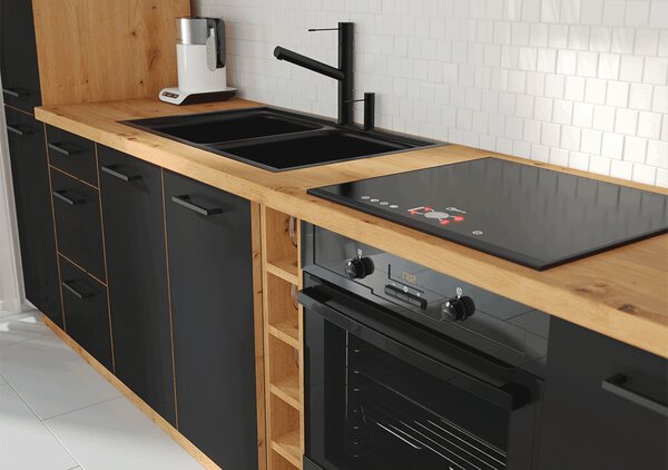 HezkýNábytek.cz Dolní kuchyňská skříňka Meriel 60 D 3S BB (černá + dub artisan). 1033978