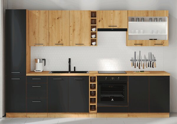 HezkýNábytek.cz Dolní kuchyňská skříňka Meriel 60 D 3S BB (černá + dub artisan). 1033978