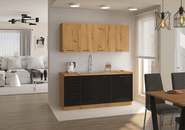HezkýNábytek.cz Dolní kuchyňská skříňka Meriel 60 D 3S BB (černá + dub artisan). 1033978