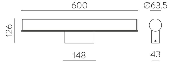 ACB Iluminacion Nástěnné LED svítidlo URA, š. 60 cm, 19W, CRI90, IP44, CCT switch 3000-4000K