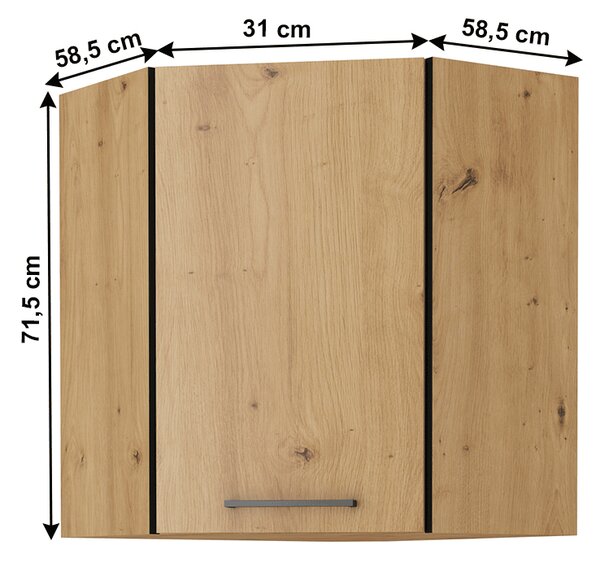 HezkýNábytek.cz Rohová horní kuchyňská skříňka Meriel 60/60 GN-72 1F (černá + dub artisan). 1033986