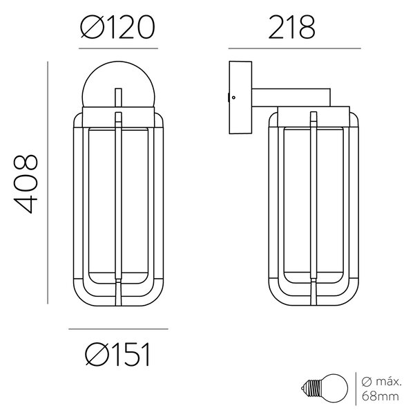 ACB Iluminacion Venkovní nástěnné LED svítidlo VEGA, v. 41 cm, 1xE27 15W, IP65