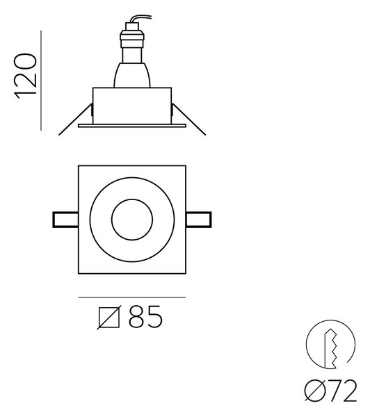 ACB Iluminacion Zapuštěné LED svítidlo VELT, š. 85 mm, 1xGU10 8W, IP64