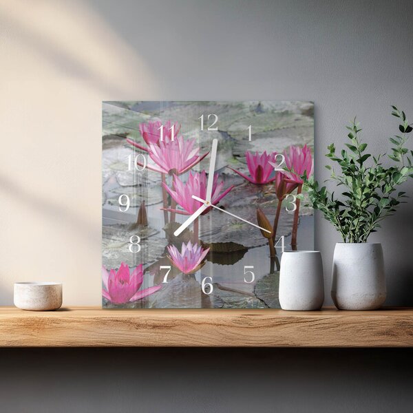 Skleněné hodiny Lekníny zskb-30x30-00085939