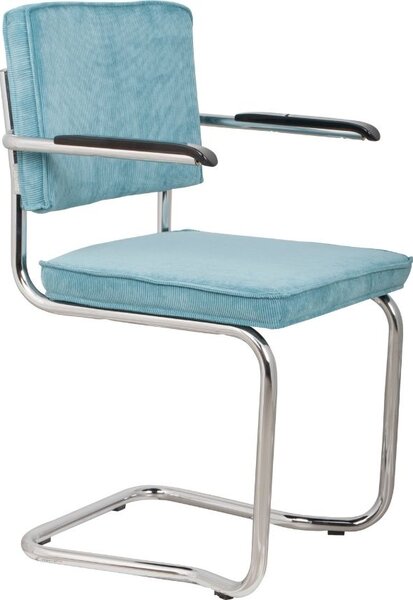 Modrá manšestrová jídelní židle ZUIVER RIDGE KINK RIB s područkami