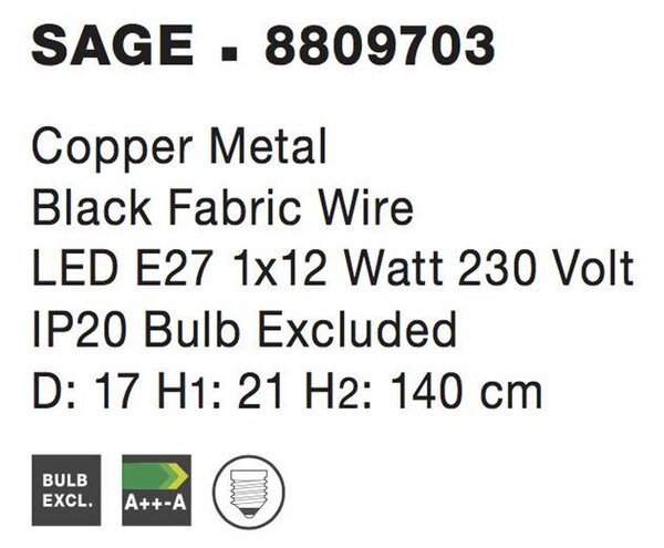 Nova Luce Závěsné svítidlo SAGE, 17cm, E27 1x12W Barva: Bílá