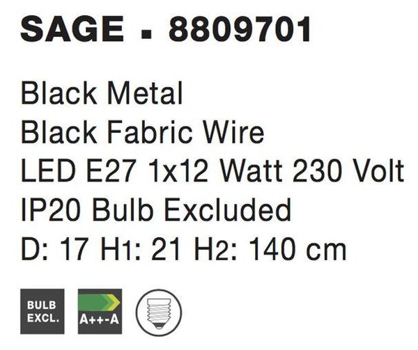 Nova Luce Závěsné svítidlo SAGE, 17cm, E27 1x12W Barva: Bílá