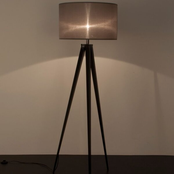Černá stojací lampa ZUIVER TRIPOD s šedým stínidlem 157 cm