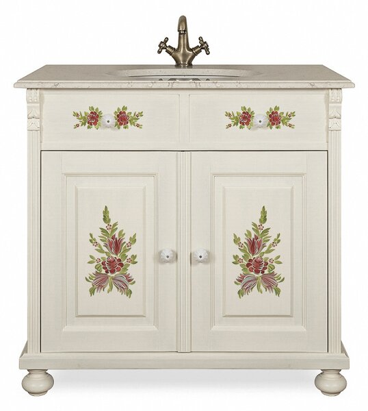 Bílá koupelnová skříňka s květinovým dekorem IDART 0025 M