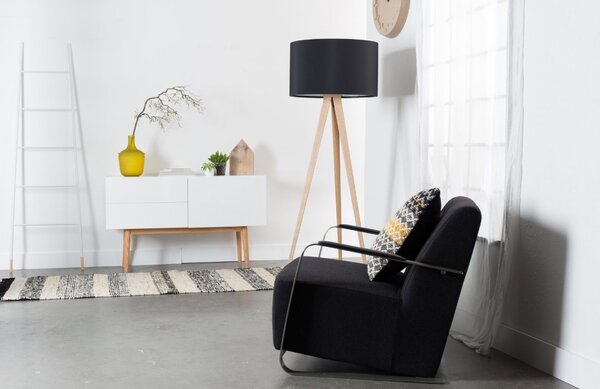 Přírodní stojací lampa ZUIVER TRIPOD s černým stínidlem