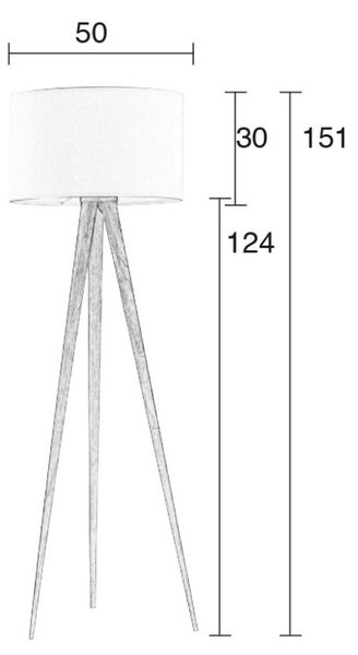 Přírodní stojací lampa ZUIVER TRIPOD s bílým stínidlem