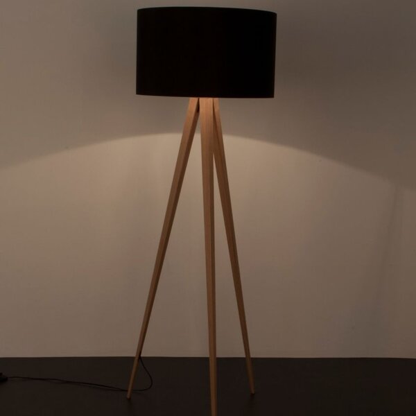 Přírodní stojací lampa ZUIVER TRIPOD s černým stínidlem