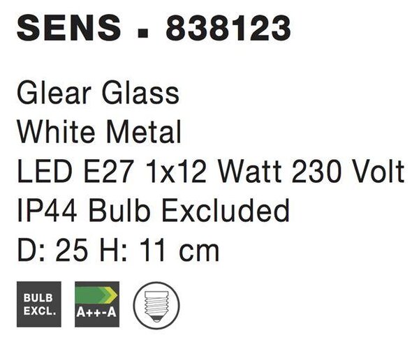 Nova Luce Stropní svítidlo SENS, 25cm, E27 1x12W, IP44 Barva: Kouřové sklo